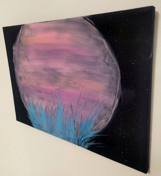 Obraz Różowo-Pomaraniczowego księżyca za trawą