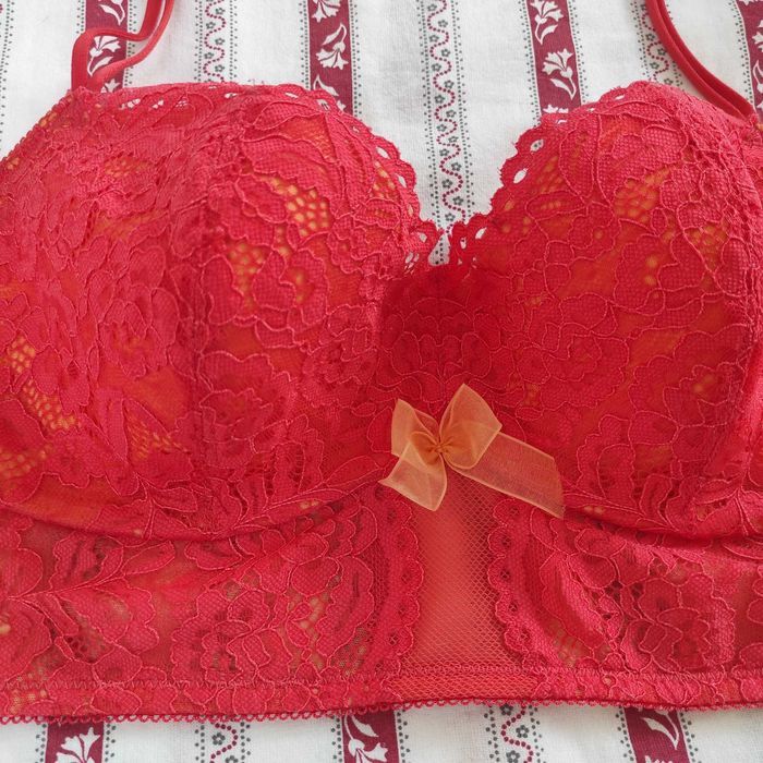 Czerwony stanik, modelujący, podłużne fiszbiny