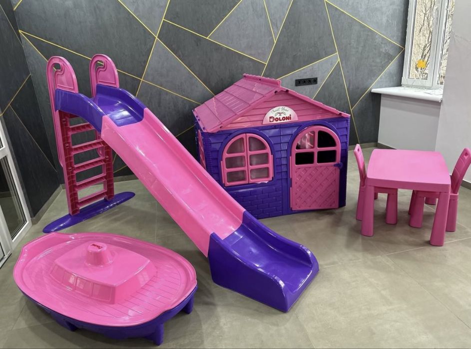 НОВИНКА! Набір дитячий Долоні будиночок гірка пісочниця стіл і стільці