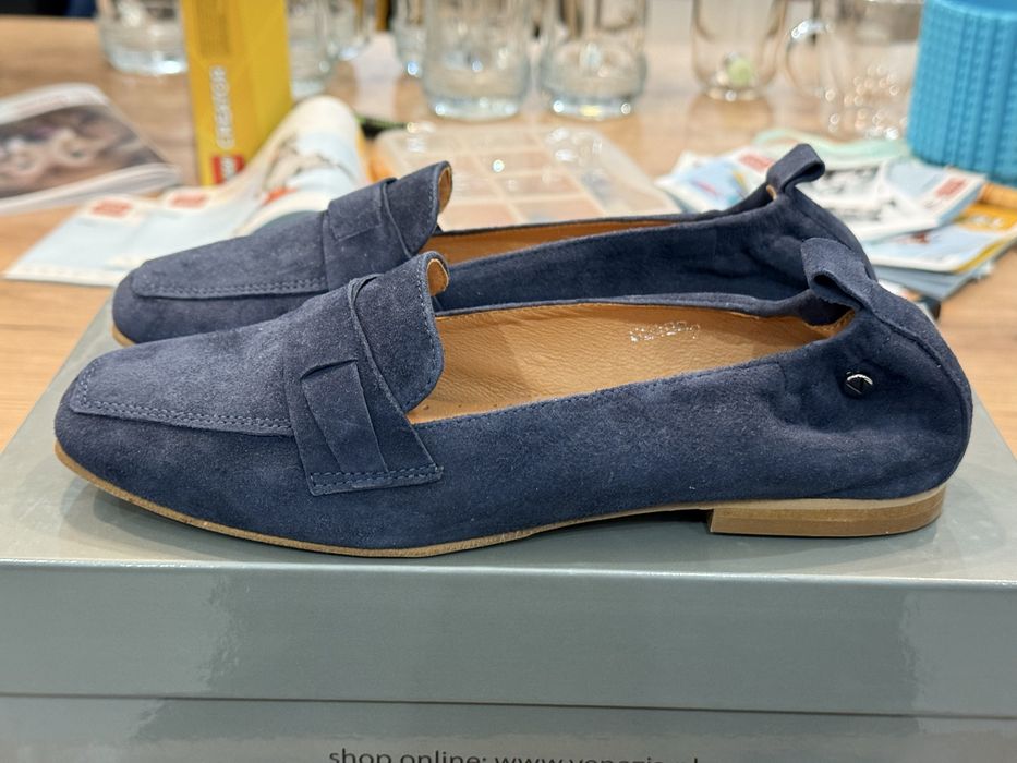 Buty Venezia – zamszowe mokasyny, granatowe, nowe, r. 36