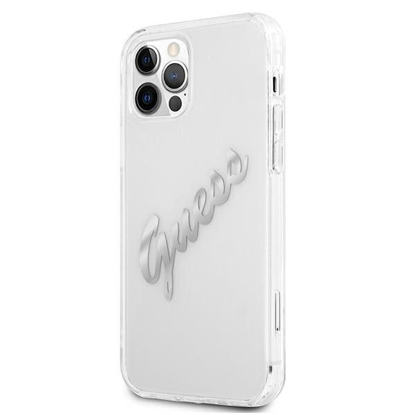 Etui Guess do iPhone 12/12 Pro Hardcase Vintage Script Silver Clear