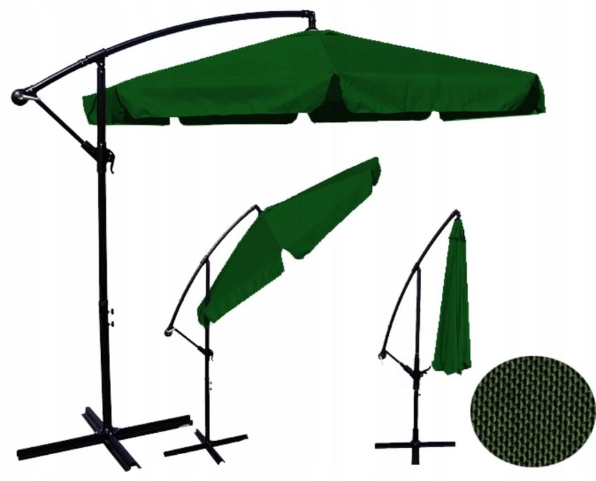 Duży Parasol Ogrodowy 350 cm Składany Regulowany z Wysięgnikiem Mocny