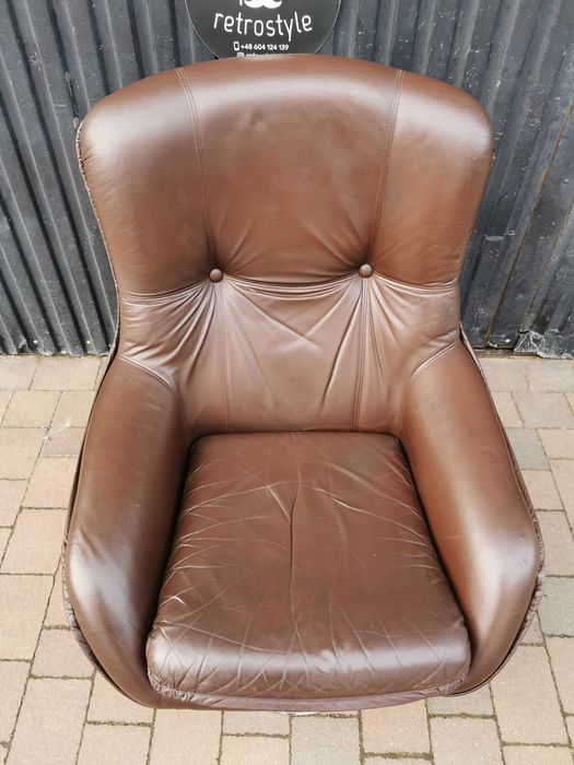 Fotel obrotowy "PEEM", SKÓRA NATURALNA, Finlandia '70 Design, RETRO