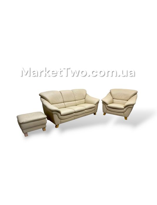 Кожаный, шкіряний комплект  диван,крісло + пуф ( 180703 )