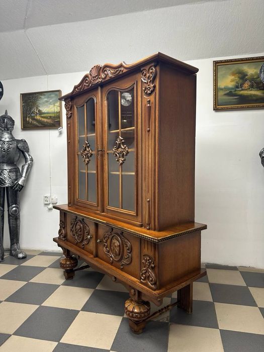 Антикварна дубова вітрина сервант буфет резьба по дереву  витрина библиотека дерево 4102