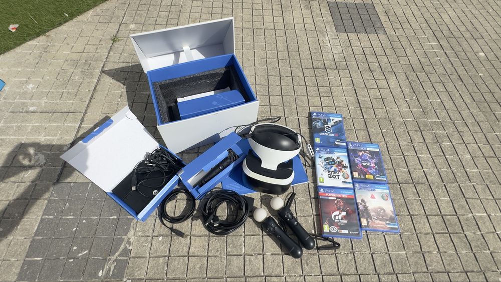 Pack PlayStation VR (PSVR) v2 + 2 Comandos PS Move + Câmara + 5 Jogos + Caixa Original