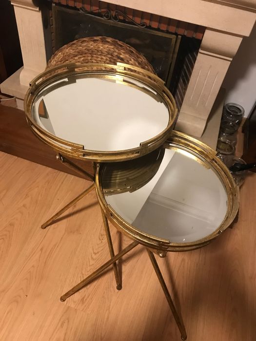 Mesas decorativas de apoio, dourado com espelho