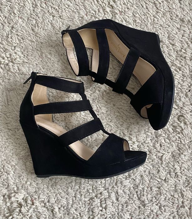 Czarne sandały sandałki na koturnie zamszowe koturny Jenny Fairy 36