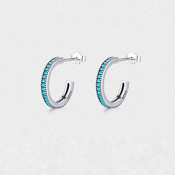 Срібні сережки кільця з бірюзою