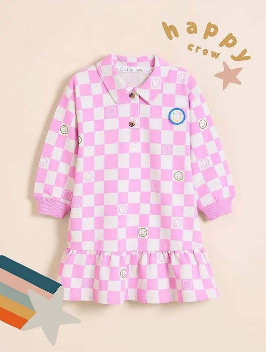 92 98 George Little Angels sukienka w kratkę polo z kołnierzykiem beżowa różowa