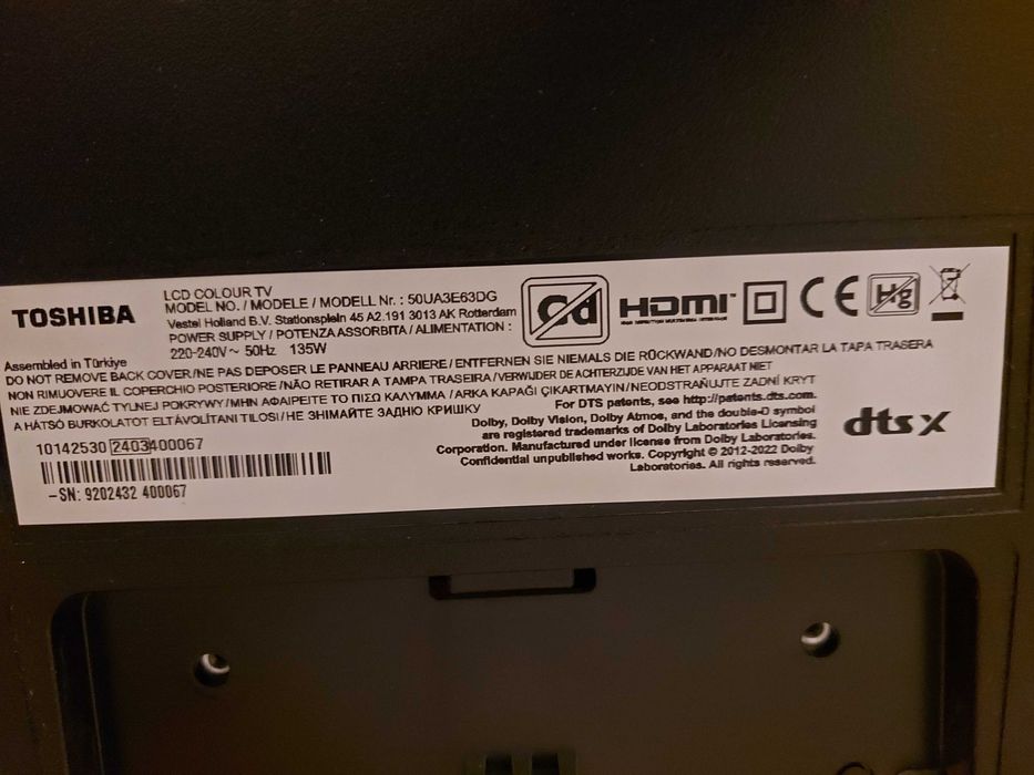 Uszkodzona matryca Toshiba 50UA3E63DG