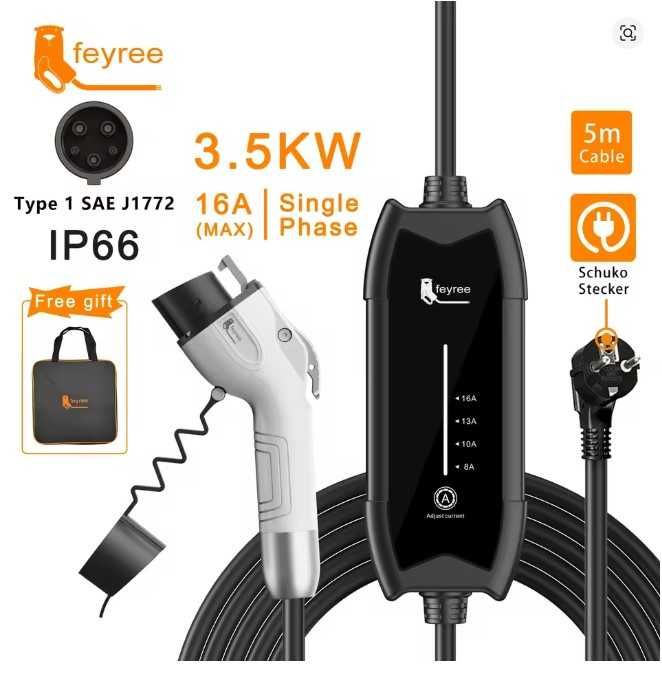 Зарядка електромобіля Feyree Type 1 , Type 2 , GB/T  16А 3,5кВт