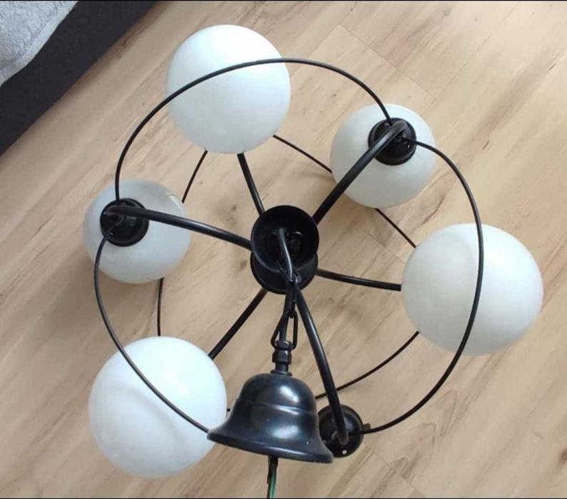 Żyrandol lampa sufitowa Teldon 1 czarna okrągłe klosze PRL