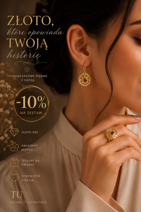 Zestaw złoty 585 kolczyki pierścionek rozmiar 17 -10%
