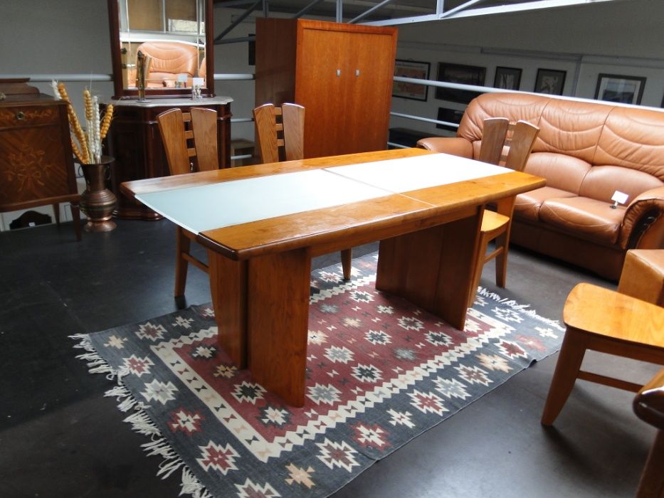 Extendable solid wood table with frosted glass finish - Table only64584264496899121