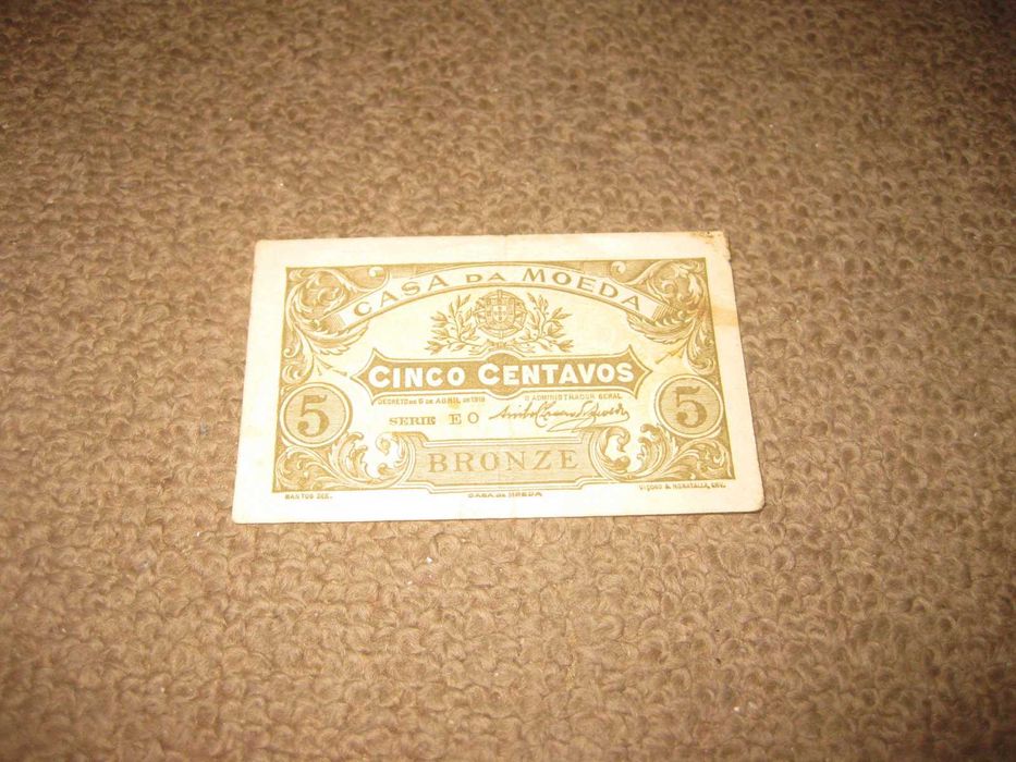 Nota/cédula de Portugal "5 Centavos" MBC
