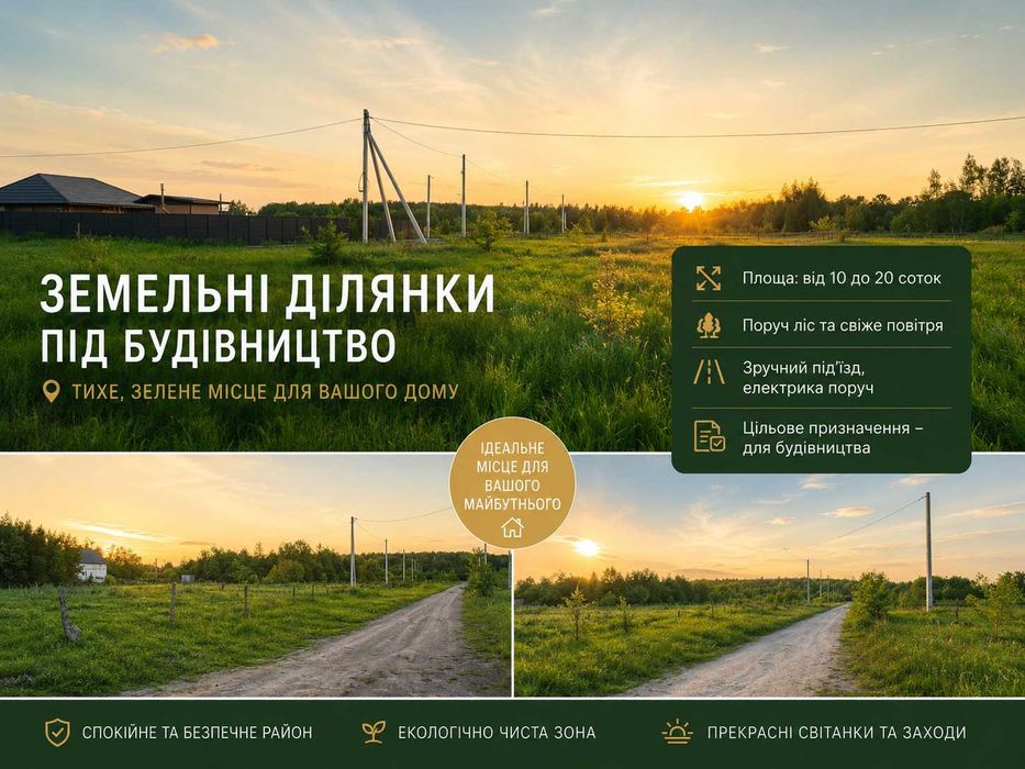 Пропонуємо земельні ділянки у чудовій локації для будівництва будинку або вигідної інвестиції