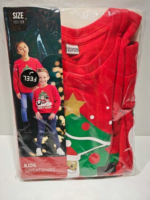 Świąteczna Koszulka Dziecięca Czerwona Choinka Mikołaj Bałwan 122/128