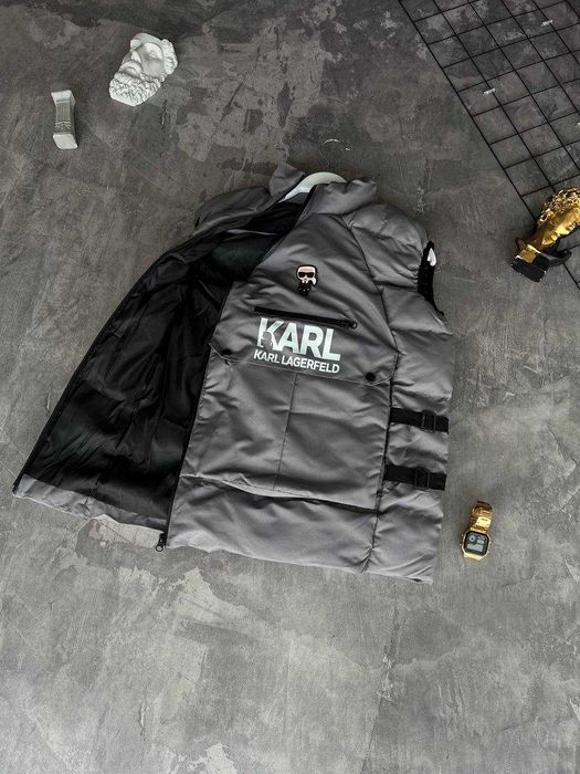 ЗНИЖКА‼️(L) та (XL) Karl Lagerfeld куртка жилетка карл лагерфілд сіра осіння куртка чоловіча парка пуфер курточка безрукавка жилет
