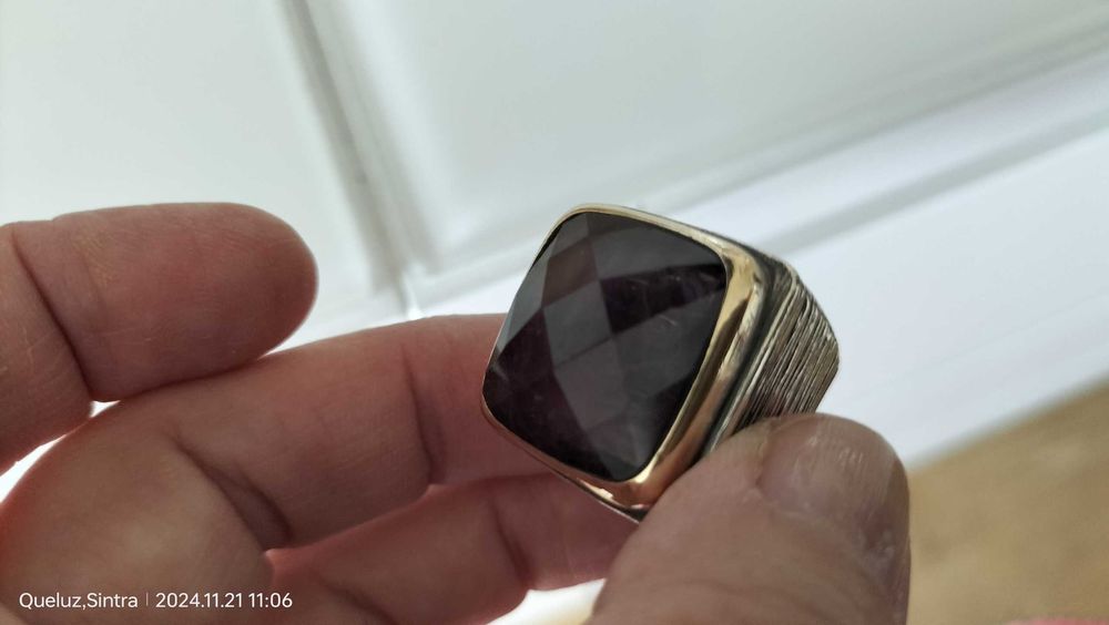 Anel em prata e ouro com ametista