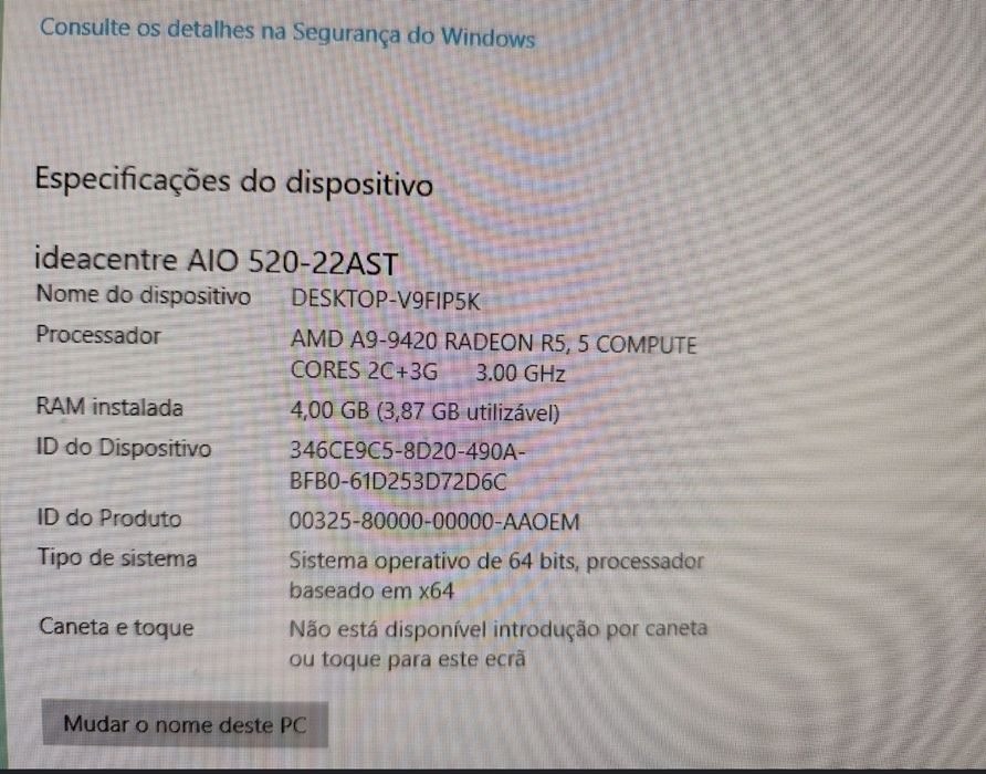 Lenovo IdeaCentre AiO 520-22AST 21.5" A6-9220 4GB