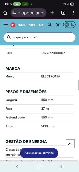 Frigorífico electronia Novo com caixa