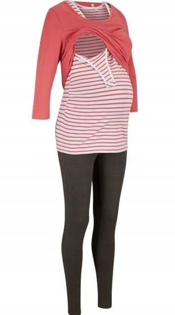 Bawełnaina piżama ciążowa 3 części, legginsy i 2 bluzki 44/46