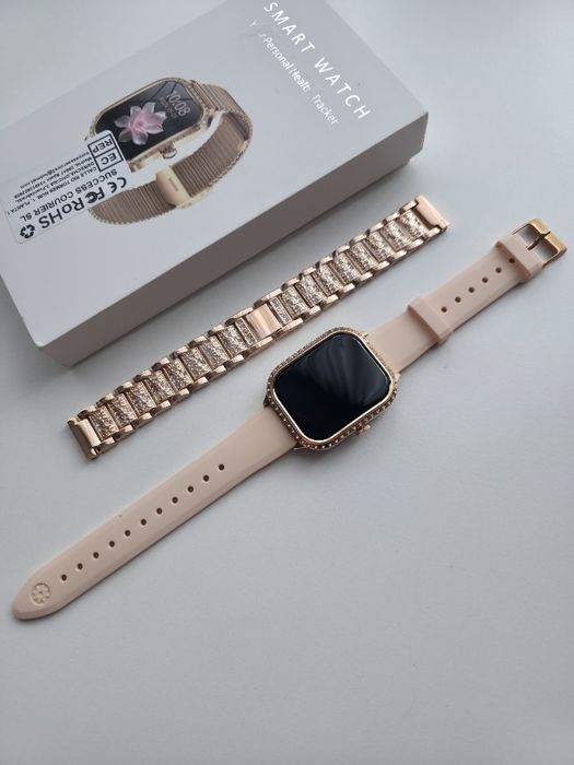 Smartwatch kwadratowy zloty nowy komplet damski