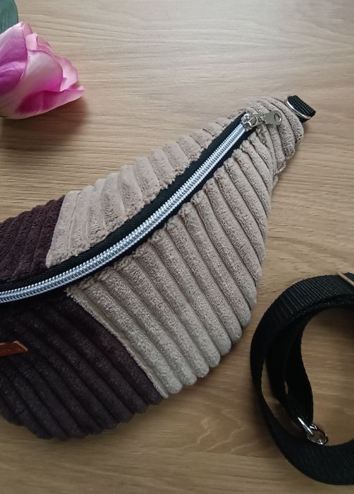 Nerka torebka saszetka beżowo-brązowa patchwork handmade