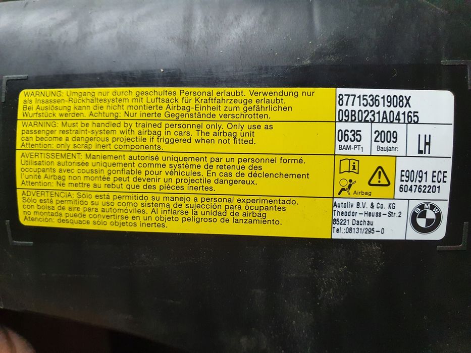 Poduszka fotela kierowcy lewa BMW E90 E91 airbag oryginał