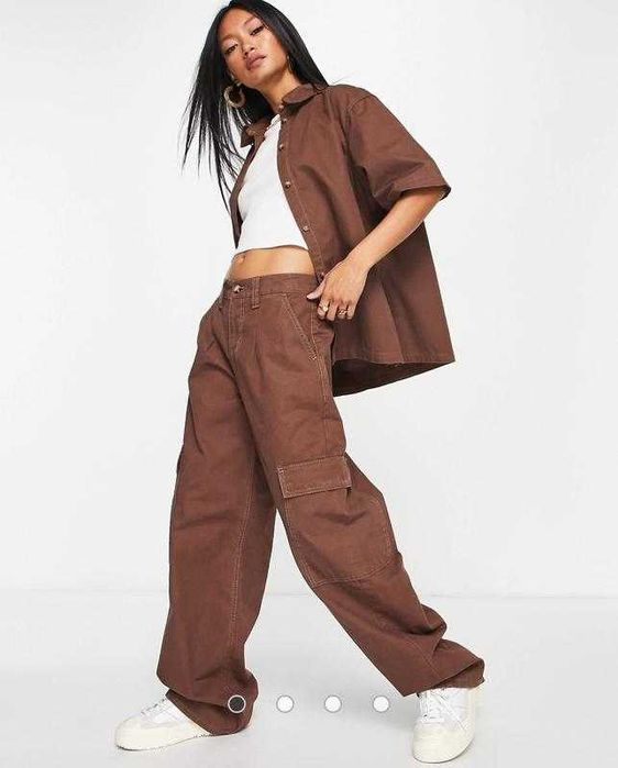 Трендові широкі коричневі карго штани оверсайз asos