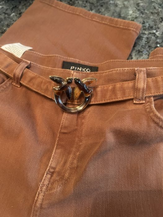 Spodnie jesns czekolada modna Pinko z paskuem r.32
