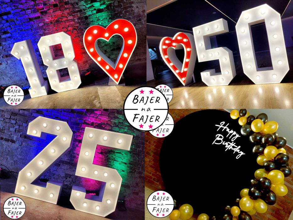 Napis Love, Osiemnastka, Cyfry na imprezy, ścianka, neon, cyfra 18