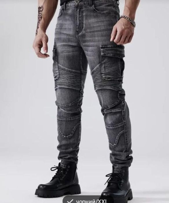 Темно-сірі джинси з багатьма кишенями XXL.  Камуфляж. Мото.