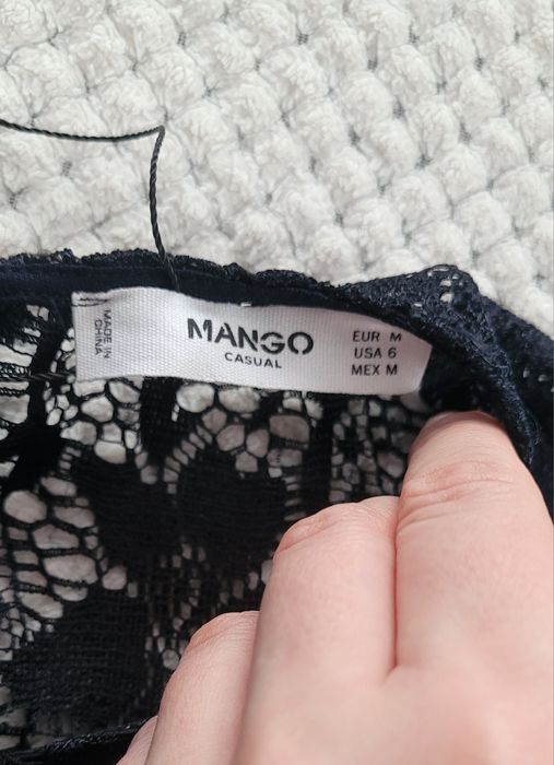 Nowa cudowna granatowa trapezowa sukienka koronkowa długi rękaw r.38 M