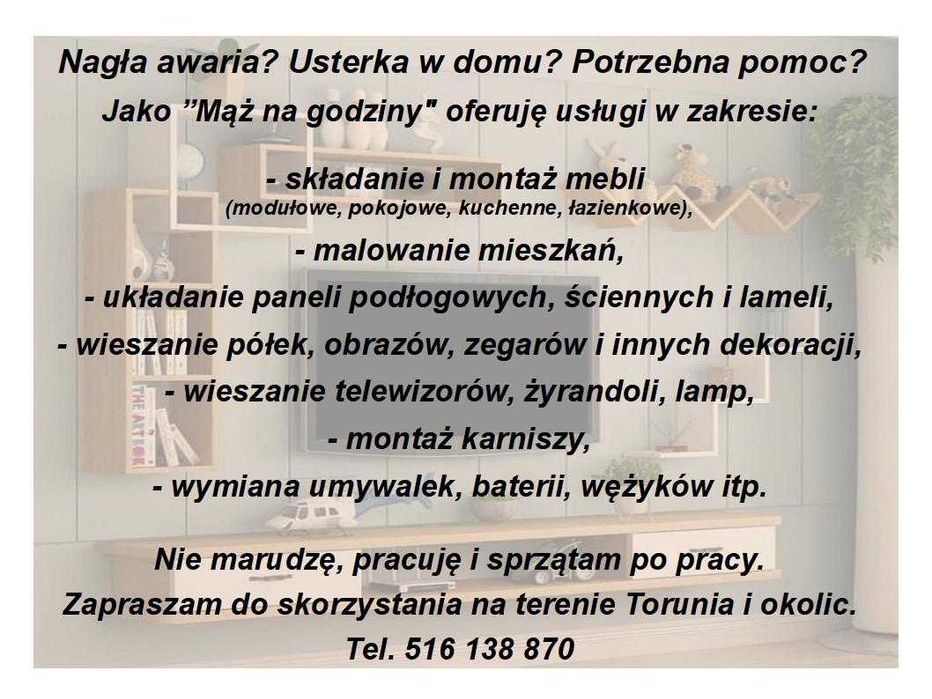 Montaż mebli, malowanie, żyrandole, wymiana baterii - "Mąż na godziny"