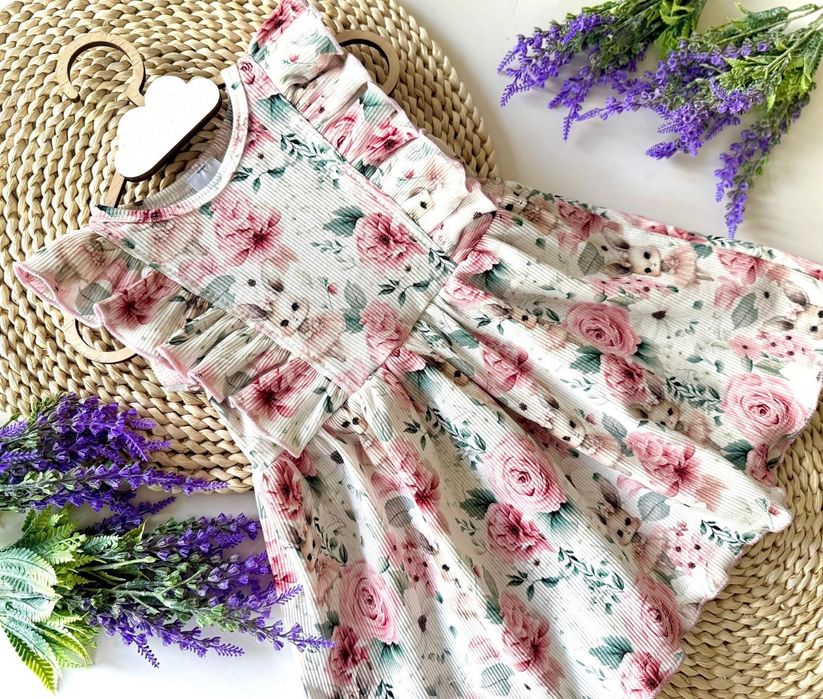 Bawełniana Wiosenna sukienka w króliczki  134