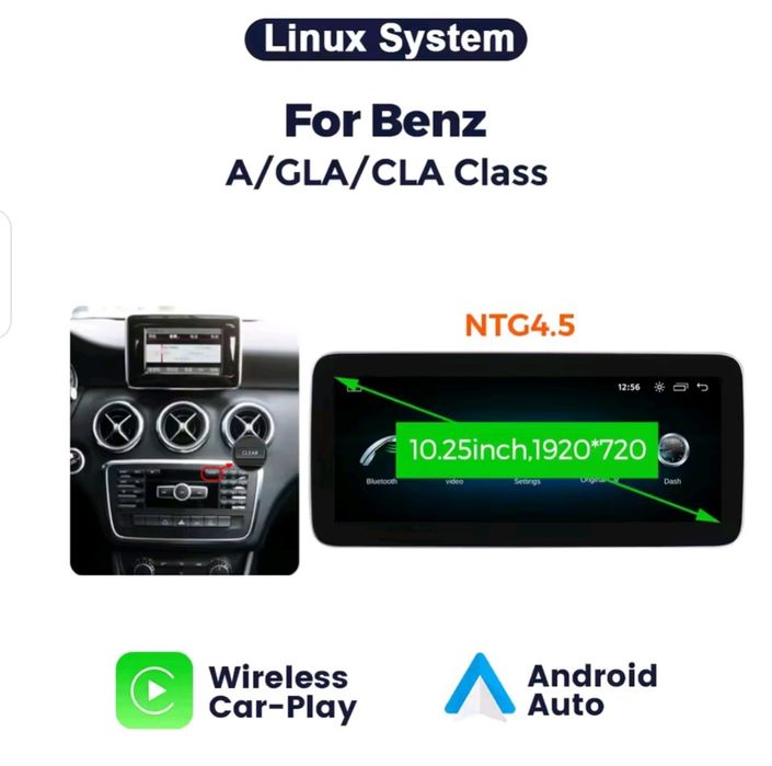 Ecrã Multimédia Linux 10.25" HD Mercedes Classe A W176 / CLA C117 / GLA (NTG 4.5)