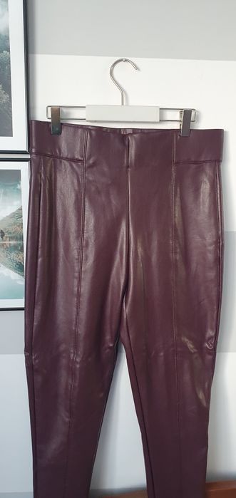 Leginsy damskie ekoskóra Marks&Spencer burgundowe rozm. L