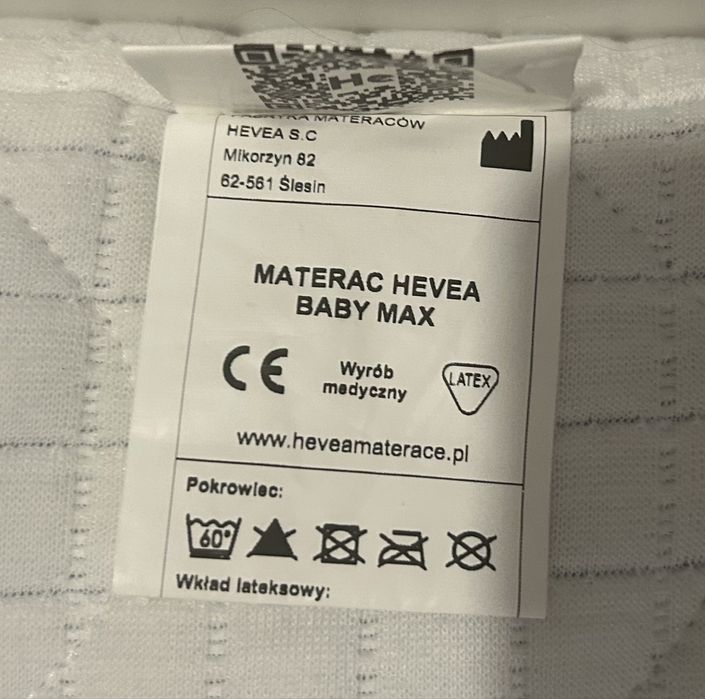 Materac piankowo lateksowy HEVEA BABY MAX 120x60