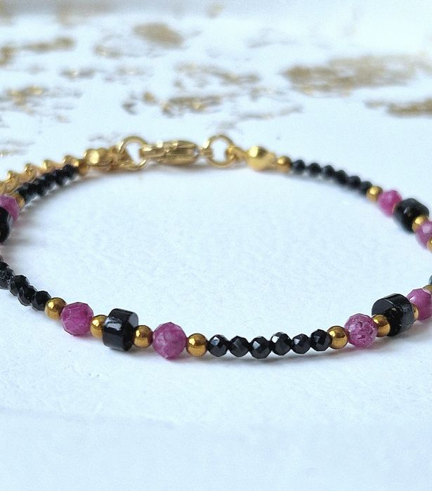 Bransoletka handmade z kamieni turmalin rubin  + pierścionek  gratis