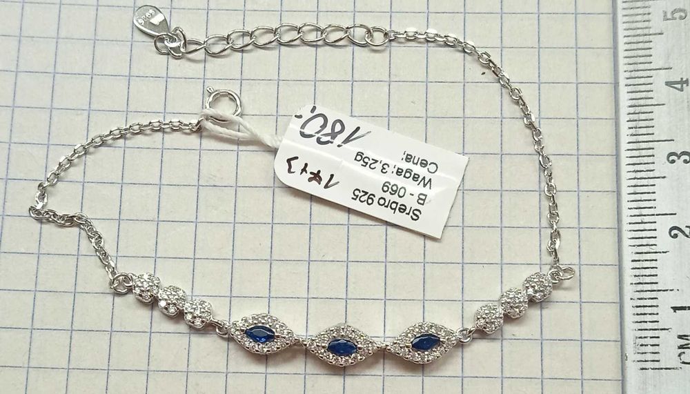 Bransoletka Szafir i cyrkonie Srebro 925 NOWE 17+3cm