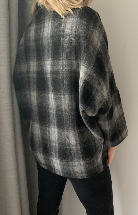 Wełniana kurtka okrycie wierzchnie w kratę blezer S M L XL oversize