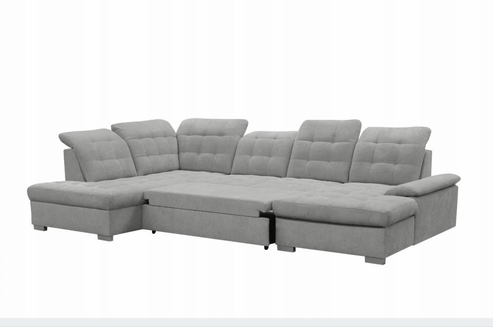 Narożnik U sofa grafit funkcja spania pojemnik regulowane zagłówki