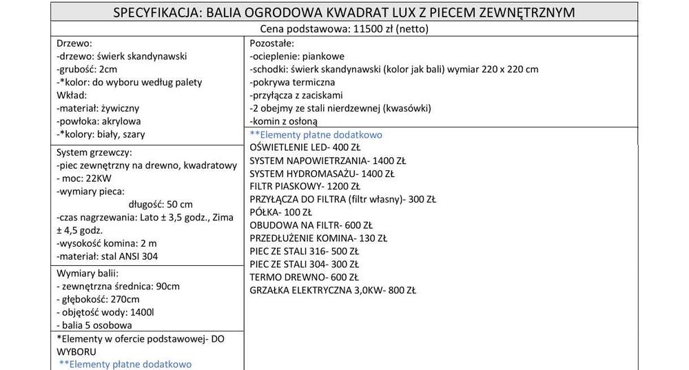 BALIA KWADRAT LUX - z piecem zewnętrznym -hot tub, spa, jacuzzi