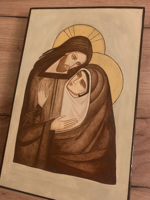 Ikona ręcznie wykonana obraz religijny Matka Boża Jezus Chrystus