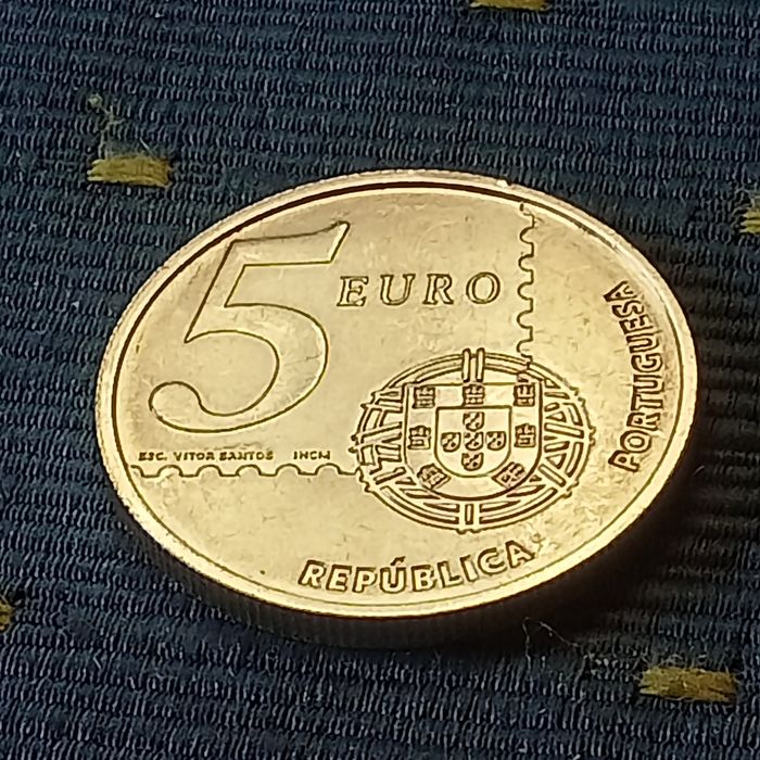moeda 5.00 Prata 150 anos 1 selo portugues