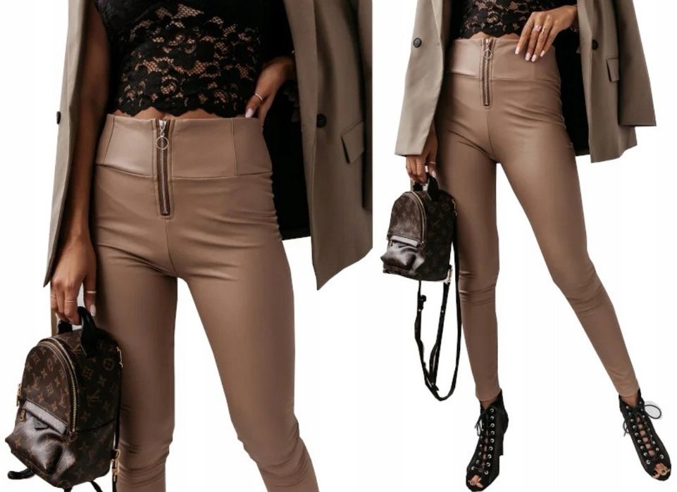 Spodnie beżowe ekoskóra z zamkiem nowe