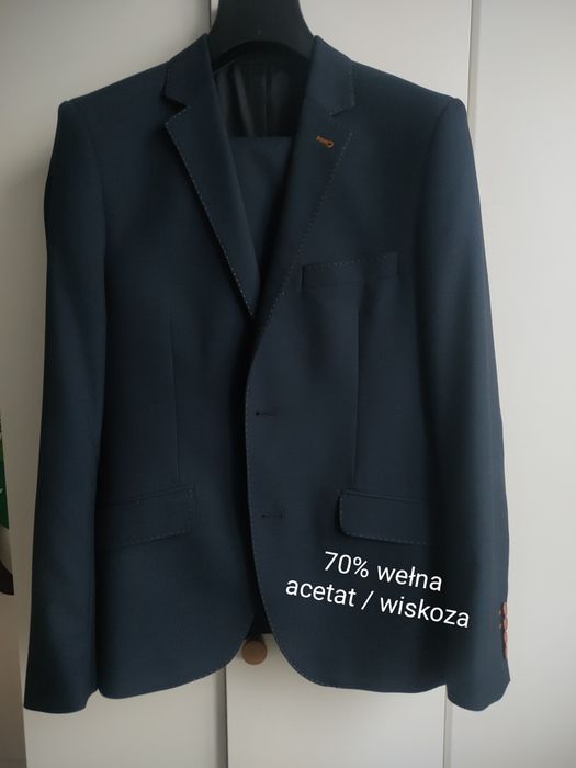 Granatowy wełniany garnitur męski spodnie marynarka Ozzano