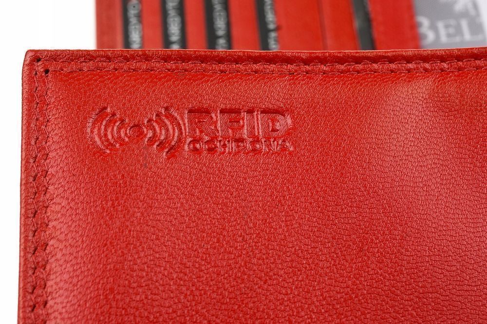 BELTIMORE portfel skórzany damski RFiD skóra karty ze skóry czerwony